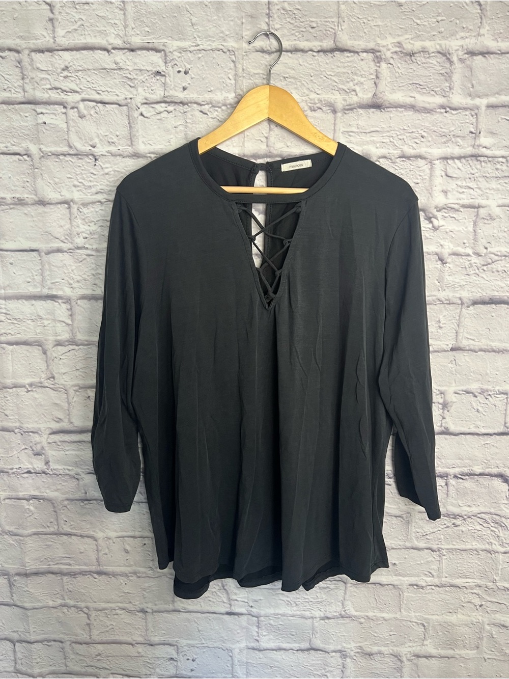 Maurices Black Lace-Up Front Top – Fits Like 2X, but is 3X, Size Tag Missing)